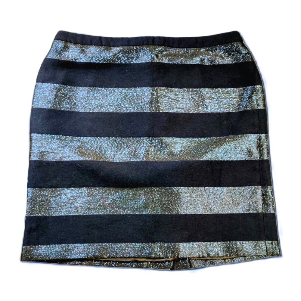 Tommy Hilfiger Women’s Metallic Stripe Pencil Skirt Size 12 Navy Blue Black
